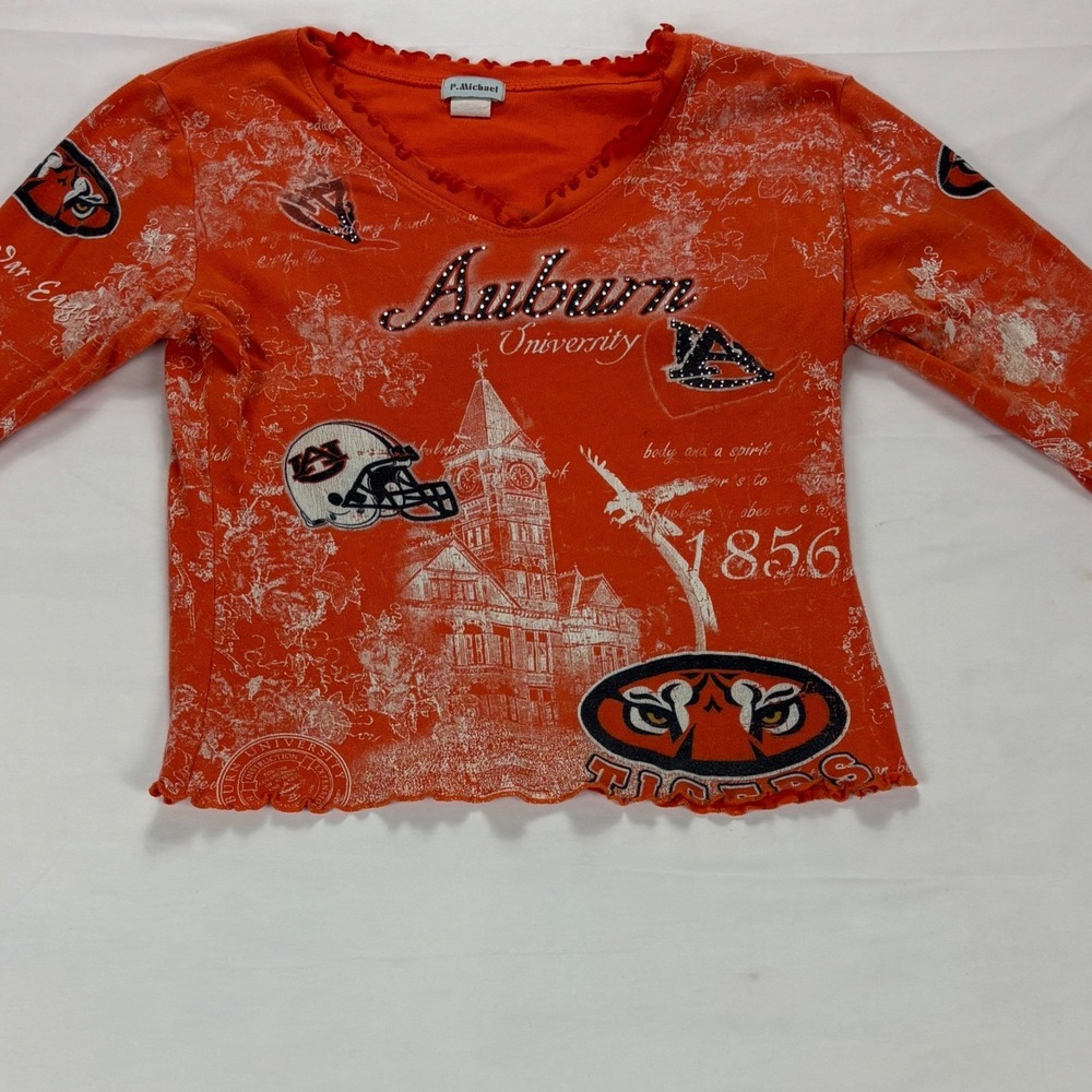 P.‎ Michael Auburn University Tigers Graphic Long Sleeve Lettuce Trim Top Small